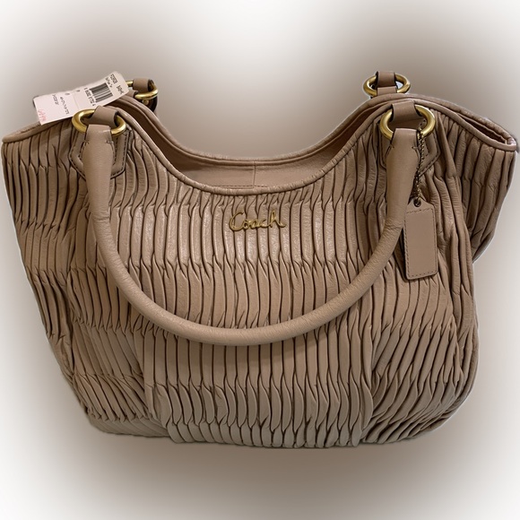 Coach Handbags - Coach NWT $689 MSRP Madison Gathered Leather Lindsey Tan Satchel